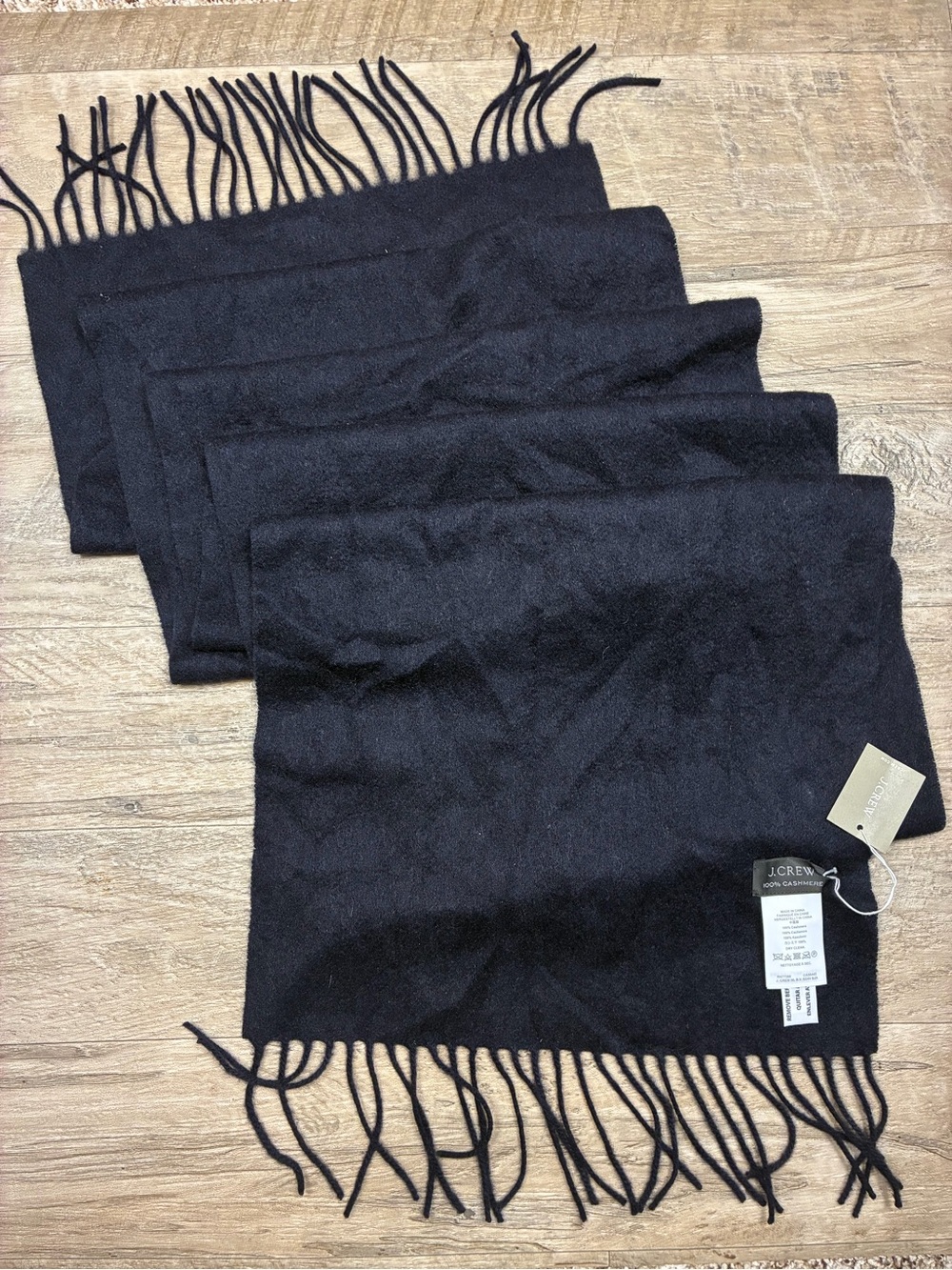 J.Crew 100% Cashmere Navy Blue Tassel Scarf 12” x 68”